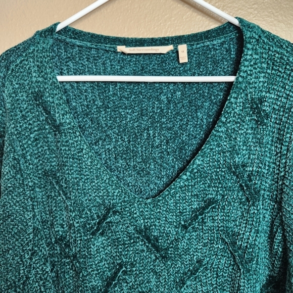 Soft Surroundings Womens Emerald Green Chenille V-Neck Tunic Sweater |1X| - Picture 3 of 7